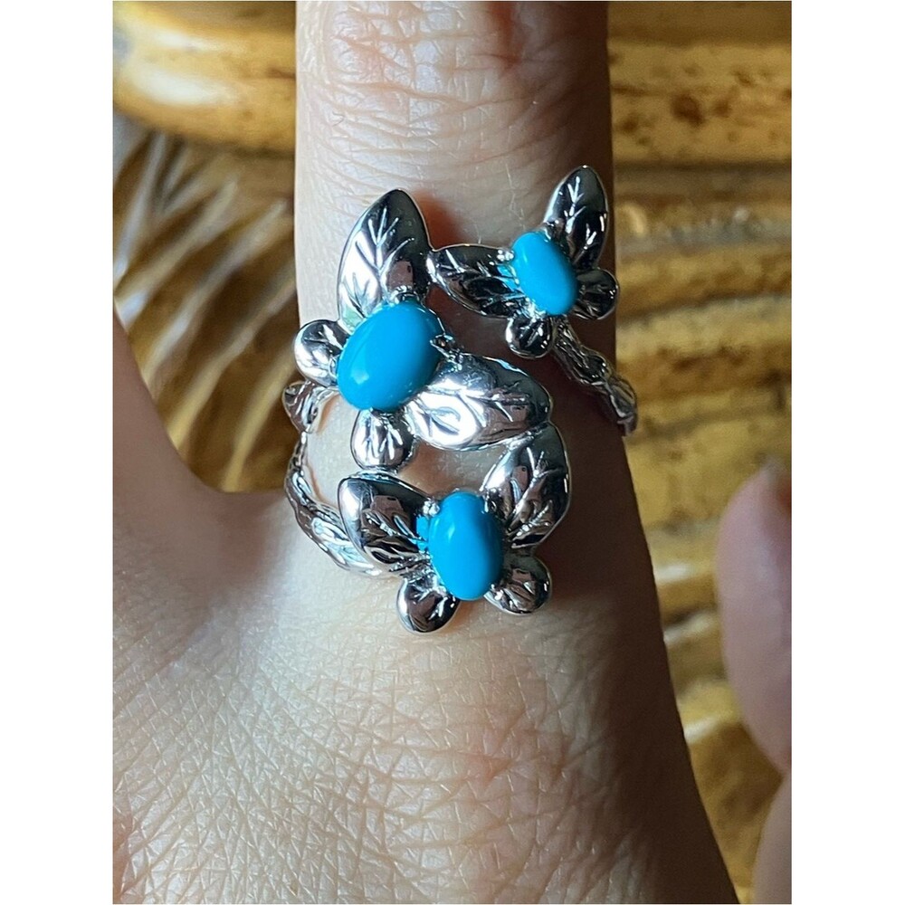 Genuine Sleeping Beauty Turquoise Butterfly Ring Size 9